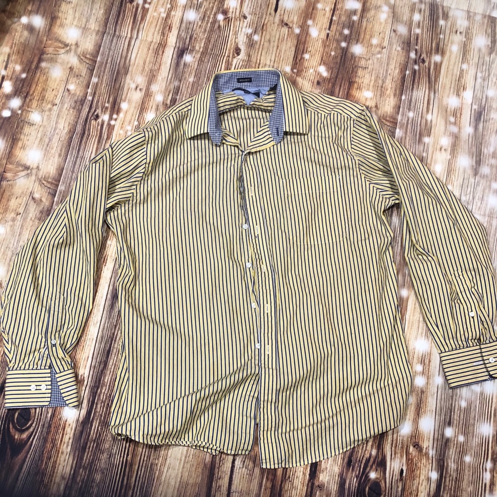 Men’s Yellow and Blue Pinstriped Button Down